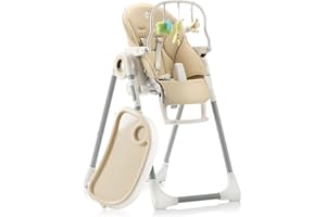 Sweety Fox Chaise Haute Bébé Evolutive, Pliable et Réglable, Nettoyage Facile - Inclinable en Transat bebe avec Barre de Jeux (de 6 mois à 3 ans, max 15kg) Beige