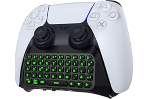 MoKo Grün Hinterlicht Tastatur für PS5 Controller, Kabellos PS5 Mini Tastatur Chatpad für Playstation 5 Controller, Integriert Tastaturlautsprecher mit 3,5 mm Buchse für Nachrichten & Chatten, Schwarz