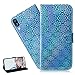 Produktbild HMTECH Galaxy A40 Hülle,Für Samsung Galaxy A40 Handyhülle Glitzer Bling Bunte Prägung Blume Flip PU Leder Cover Magnet Schutzhülle Tasche Ständer Handytasche für Samsung Galaxy A40,TX Pure XC Blue
