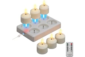 JVURICE 6er Aufladbare Teelichter mit Timer und Ladestation, LED Teelichter Wiederaufladbar, Kerzen Flackernd für Zimmer Wohnzimmer Halloween Weihnachten Hochzeit Tisch Party Deko