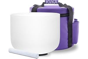 KVKA 432Hz Crystal Singing Bowls, 35 cm 14 Inch F Note Frosted Quartz White Sound Healing Bowls for Therapy Yoga Meditation with Travel Carry Case Bag