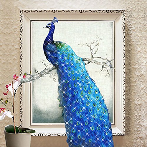 DIY Wanddeko Wandtattoo Diamant-Stickerei-Diamant-Mosaik Pfau Diamant-Malerei Kreuzstich Kits 30x50cm Wandaufkleber Wandsticker für Wohnzimmer Kinderzimmer Schlafzimmer Büro Dekor usw. (Kopf nach links)