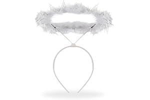 AKH® 1 x White Angel Halo | One Size | Angel Halo Headband | Feather Angel Hair Ring | For Christmas Halloween Birthday Costume Party | Angel Costume Accessories for Adult Kids