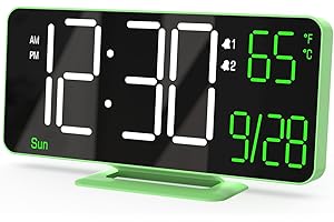 KOSUMOSU Small Digital Clock, 6.7in Alarm Clocks for Bedrooms, Auto Dimming, Room Temperature, Day of The Week, Seconds, Date, Desk Clock for Bedroom, Digital Clocks for Living Room