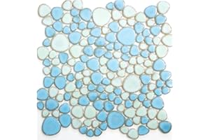 MOSAIK-NETZWERK Piastrella a mosaico in ceramica, ciottoli, azzurro, verde chiaro, lucida, per pavimenti, pareti, bagno, WC, doccia, cucina, specchio per piastrelle, rivestimento per vasca da bagno, mosaico
