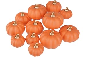 Miaikoe Künstliche Kürbisse 12Pcs Verschiedene Größen Bulk Karamell Ernte Lebensechte Kürbis gefälschte Schaum Kürbisse Set für Herbst Herbst Halloween Party Thanksgiving Urlaub Dekor Anzeige