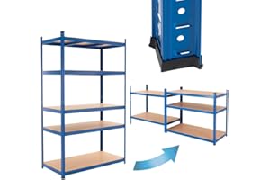 ECD Germany Estantería de taller 200x100x60 cm Azul Galvanizada Estante Industrial Resistente Garaje Almacenamiento de 5 Baldas MDF Capacidad carga 875kg Banco Metálico sin Tornillos Altura Ajustable