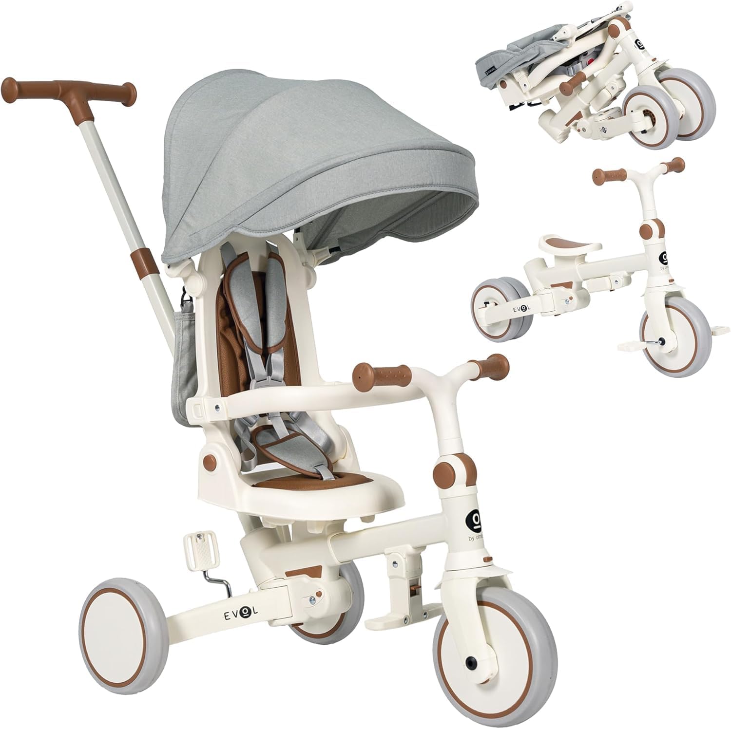 Olmitos - Triciclo Evolutivo de Bebé 5 en 1 - Bicicleta Niños Desde 1 Año hasta 25 Kg - De Triciclo a Bicicleta con o sin Pedales – Adaptable y transformable (Evol, Gris)