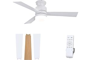Parrot Uncle Ventilateurs de plafond avec lumières et télécommande Ventilateur de plafond à profil bas avec lampes à DEL Ventilateurs de Plafond Encastrés pour Chambre, Blanc, 106 cm