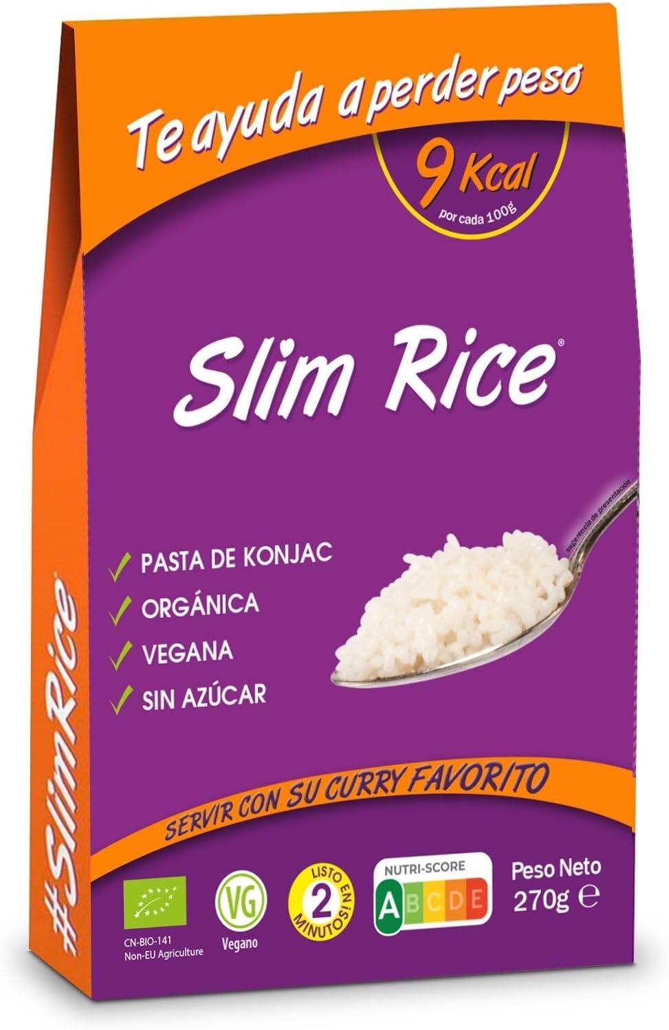 Slim Pasta - Arroz de Konjac - 270 g - Sin Calorías ni Carbohidratos - Ideal para Dietas Keto y Low Carb - Apto para Veganos - Elaborado con Agua Purificada, Fibra de Avena y Harina de Konjac