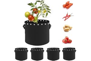 HOSECES 2 Gallon Plant Grow Bags 5-Packs with Holes,Thichkened Non-Woven Aeration Fabric Pots with Handles - Reinforced Weight Capacity