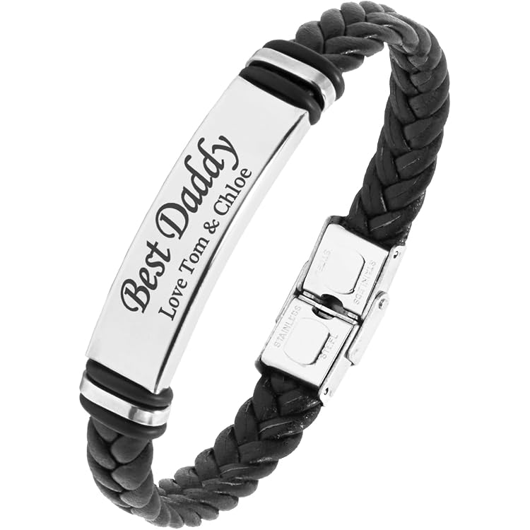 Personalized Dad Bracelet - Custom Leather Name Bracelet For Men, Father's Day & Birthday Gift - View #6