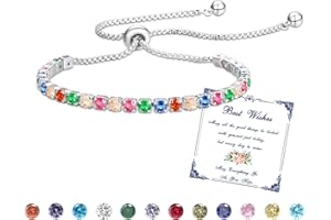 Esmoly Pulsera Mujer Piedras Naturales Bracelet Brazalete Plata con 5A Circonitas y 12 Piedras Naturales Ajustable Regalos Originales Para Mujer Niña