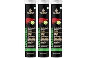 VAN RAFF Auric Liver Detox Effervescent (Latest Improved), Plant Based Liver Support Supplement, Silymarin, Turmeric 9 More Ayurvedic Herbs, Clinically Researched, Drop, Dissolve, Fizz, Drink, 60 Tablets