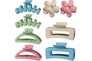 YIBINGKEA Surtido de 8 pinzas grandes para mujer, pinzas de garra de flores para cabello grueso, accesorios antideslizantes para el cabello con múltiples estilos (Beige/Pink/Green/Blue)