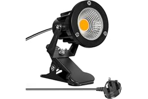 Milpoel COB LED Clip on Spot Lights, 7W, 3M Cord, IP65 Waterproof, for Indoor/Outdoor Pathway, Deck, Lawn, Patio, Walkway, Billboard (Warm Light, 1 Pack)