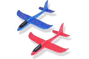 Maigendoo 2 Packs Large Airplane Toy, Foam Plane Gliders, Manual Throwing Foam Plane, Dual Flight Mode Aeroplane Toys for Boys Girls Outdoor Sport Game, Kids Birthday Party Favors, Red Blue