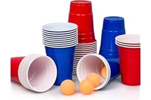 ‎LUCKY HUMANS Lucky Humans® Beer Pong Becher Set | Bierpong Spiel | 50 Premium Red & Blue Cups (25 rot + 25 blau) | XXL 530 ml | Ideal für Festival, Pool-Party & Bierpong-Tisch | Partybecher | Spülmaschinenfest