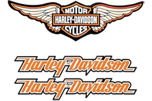 SUPER FABRIQUE Harley Davidson Retro Reflective Motorcycle Helmet Stickers - Pack of 3 Wings and Side Stickers - Orange