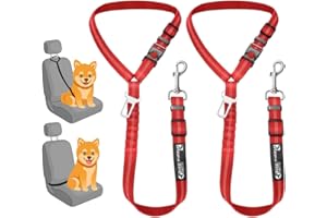 PETZANA Dog Seat Belt for Cars, Headrest Dog Seat Belt 2 Pack – Adjustable Car Harness for Pet Safety (Red)