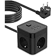 JSVER Cube Multiprise USB 3 Prises avec 3 Ports USB Chargeur de Voyage(5V3, 1A/15,5W) Bloc Multiprises avec Interrupteur Cable 1.5m pour Smartphone Tablette- Noir en destockage et reconditionné chez