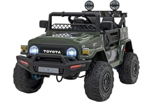 INDALCHESS Coche eléctrico de niño, Toyota FJ Cruiser 12v, Camuflaje, niños de 1 a 3 años, Asiento plástico, Ruedas plástico (Verde)