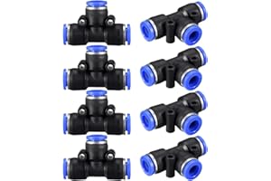 sourcing map Plastic Tee Push to Connect Tube Fittings 8mm or 5/16" od Push Lock Blue 8pcs