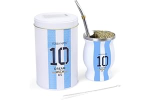 Cuopru Original Yerba Mate Cup Set – Incluye Argentina Capitán No.10 Mate Calabaza y Yerbero (Tea Caddy), Bombilla(pajita), cepillo de limpieza