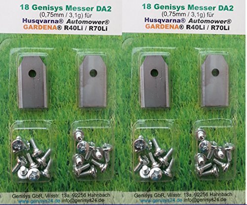 36 Messer + Schrauben (0,75 mm / 3,1g) für alle Husqvarna Automower Modelle & Gardena R40Li, R45Li, R70Li Rasenmäher 0,75