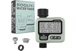 SOGUYI Hose Timer,Automatic Watering Timer for Gardens,Sprinkler Timer with Rain Delay/Child Lock /IP65 Waterproof, Large LCD Screen Irrigation Systems for Garden, Lawn