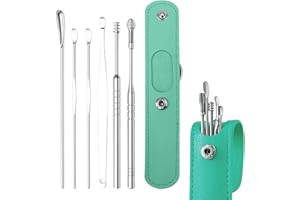 YANZISURA Nettoyeur D'oreille, 6PCS Cuillère À Oreille En Acier Inoxydable, Kit De Nettoyage D'oreille, Dissolvant Pour Cérumen, Nettoyeur Curette D'oreille Avec Boîte De Rangement Pour Adulte Et Enfant