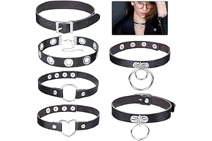 QincLing Leather Choker Necklace, Gothic Punk Necklace, Rock Choker, Gothic Choker, PU Leather Collar Choker, Adjustable Leather Choker, Heart for Men and Women, Metal