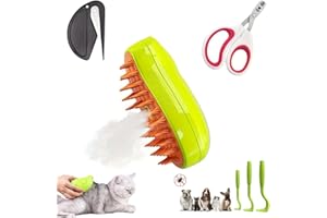 KSALUX - Pack 6 Accessoires Toilettage pour Chat et Chien | Brosse Vapeur 3 en 1 multi fonction pour animaux de compagnie , Coupe-Ongle, Kit Anti Tiques, Démêleur de Nœuds
