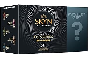 SKYN Lot de 75 Préservatifs: 70x Unknown Pleasure + 5x '5 Senses' |Préservatifs Sans Latex pour Homme, Perlé, Aromatisé Cocktail, Frissons, Chauffant, Rafraichissant, Ultra fin |Diamètre Standard 53mm