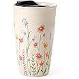 Umlaca Coffee Cup Ceramic Travel Mug with Lid for Hot Drinks, Insulated Double Wall Mug, 12oz/350ml, BPA Free, Dishwasher Safe, for Home, Office, Car, to Go (Beige)