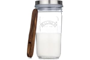 Kilner Zestaw kefiru o szerokości 0,5 l z silikonowym sitkiem, łyżka pomiarowa z drewna bukowego i pokrywką ze stali nierdzewnej, do produkcji napojów probiotycznych