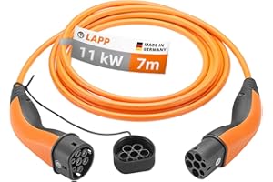 LAPP MOBILITY Câble de Recharge de Type 2 11 KW/Lisse / 20 A / 3 Phases/câble de Charge de Voiture électrique/Mode 3/7 m