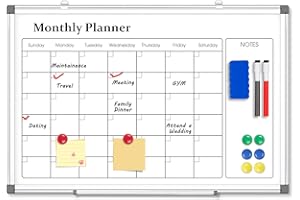 QUEENLINK Monthly Calendar Whiteboard for Wall, 40x60cm Aluminium Frame Dry Erase White Board, Planning Message Schedule Wall Board with Pen Tray for Home Office