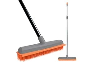 TreeLen Guma Broom Carpet Rake Pet Hair Remover Broom with Squeegee Extension Push Broom for Carpet Hardwood Floor Tile Windows