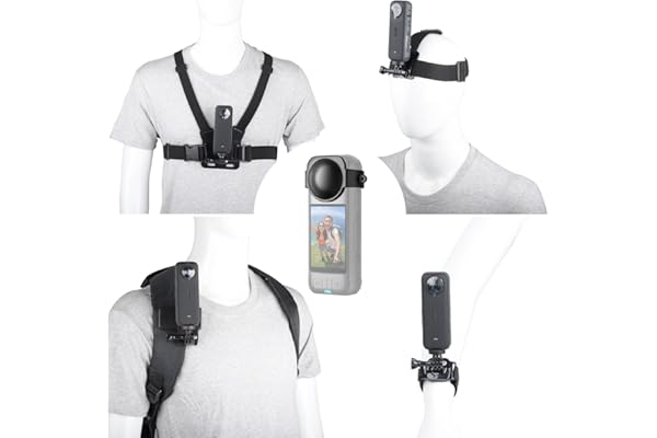 YEHOLDING 10 Pièces Kit caméra d'action,pour Insta360 X5/X4 Air/X4/X3/ Ace Pro, Harnais Telephone, Fixation Bandeau et Poignet,Clip de Sac à Dos, Capuchon en Silicone,Compatible avec GoPro Hero,SJCAM