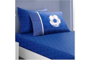 HENDEM. Hendem FOOTBALL GOAL Fitted Sheet With Pillow Case Children Boys Kids Polycotton Bedding Set (Single Fitted Sheet, Blue)