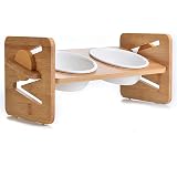 DuneDesign Erhöhter Futternapf Aus Bambus – 4 Edelstahlschalen, 40x18,5x15 Cm, Für Kleine Hunde & Katzen