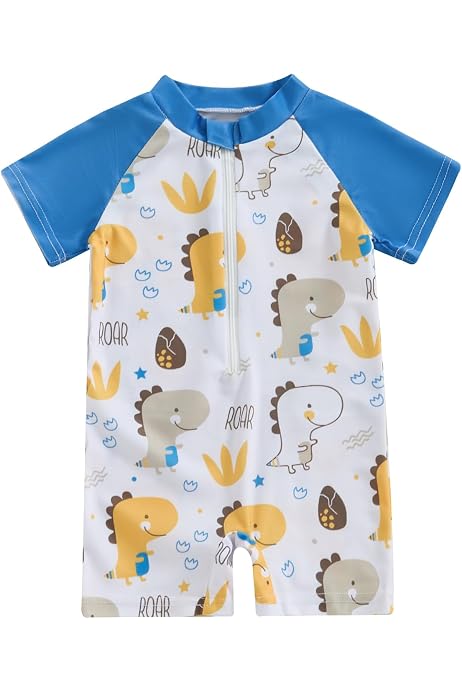 Combinaison De Bain Bébé Garçon Anti-UV Dinosaure - Manches Courtes, Zip Devant - Piscine, Plage - 12