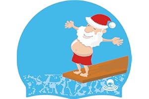 SportySwim 100% Silicone Festive Christmas Swimming Cap, Comfortable, Easy-On/Off Design Swim Cap - Springboard Santa