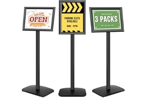 MUTUALSIGN 3Pcs Heavy Duty Pedestal Sign Holder for Display, 8.5 x 11 inches Adjustable Floor Standing Sign Holder with Weighted Base ,Sign Stand for Indoor/Outdoor Advertising，Black