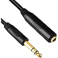 Devinal 6.35mm 1/4" inch Stereo Plug Male to 1/4 Female Stereo Headphone Guitar Extension Cable Cord, Gold Plated Audio Cable Stereo Extender, 6 feet (1.8 M)