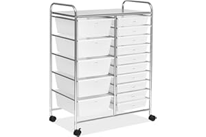 ‎GOPLUS GOPLUS Rollwagen mit 15 stapelbaren Schubladen, Schubladenwagen Farbewahl, Beistellwagen Haushaltswagen Rollcontainer Badrollwagen Badtrolley Badregal (Transparent)