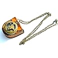 Nautical Replica Hub Brass Sundial Compass Push Compass with Leather Storage Case