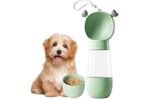 HAHHHHA Dog Water Bottle for Walking,2 in 1 Portable Dog Water Bottle,350ml Leakproof Dog Travel Water Bottle+250ml Food Container,Puppy Bottle Water Dispenser,for Pets Outdoor Walking,Hiking,Travel(Green)