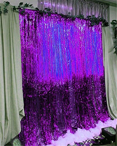 SUNBEAUTY Big 3ft x 8ft Fringe Foil Curtain Party Tinsel Backdrop Party Wedding Decoration (Purple)